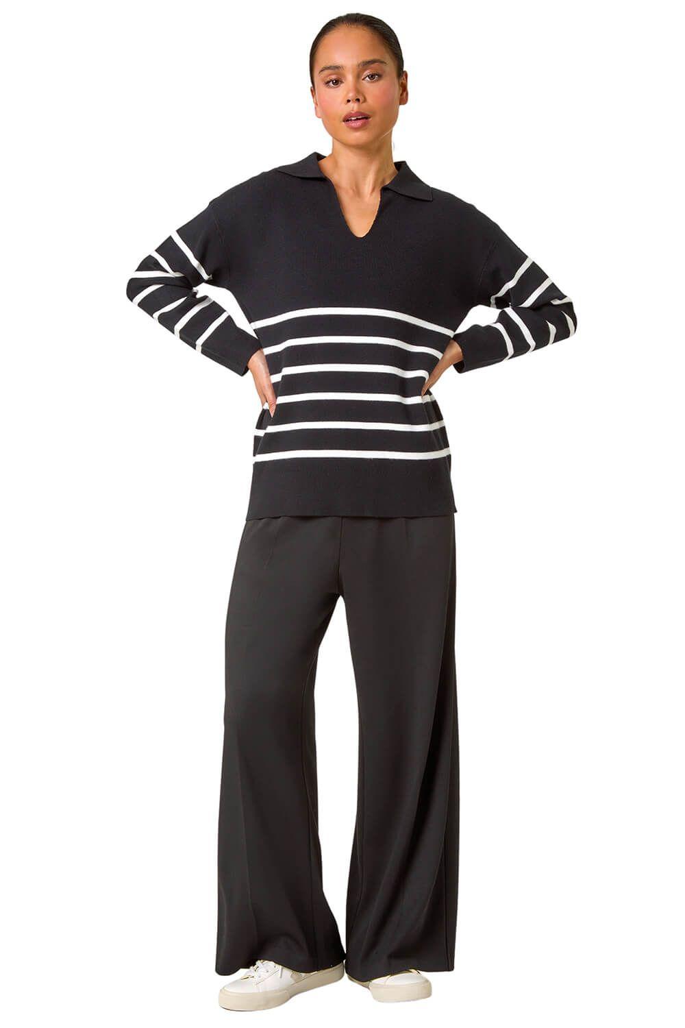 Petite Stripe Collared Knit Jumper by ROMAN