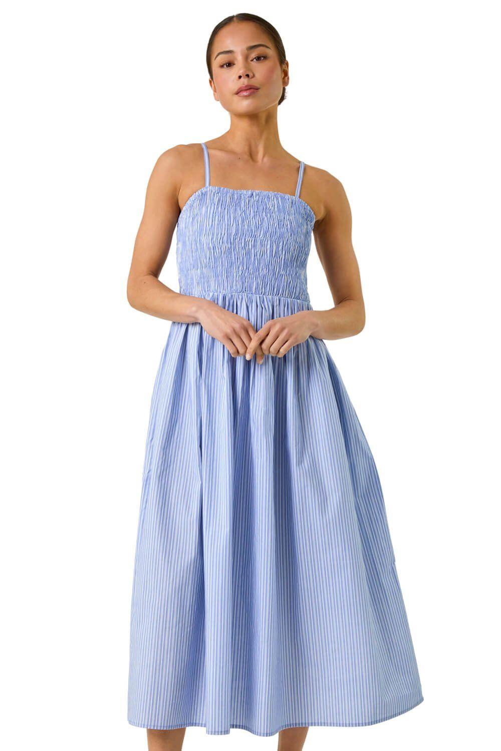 Petite Stripe Strappy Shirred Dress by ROMAN