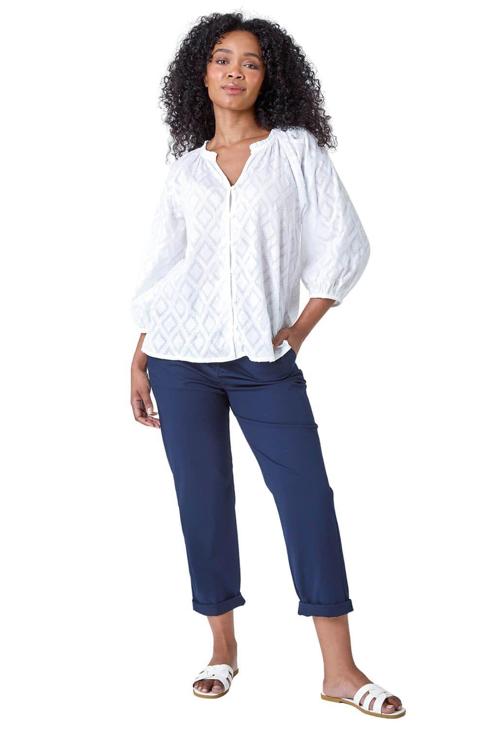 Petite Textured  V-Neck Cotton Blouse by ROMAN