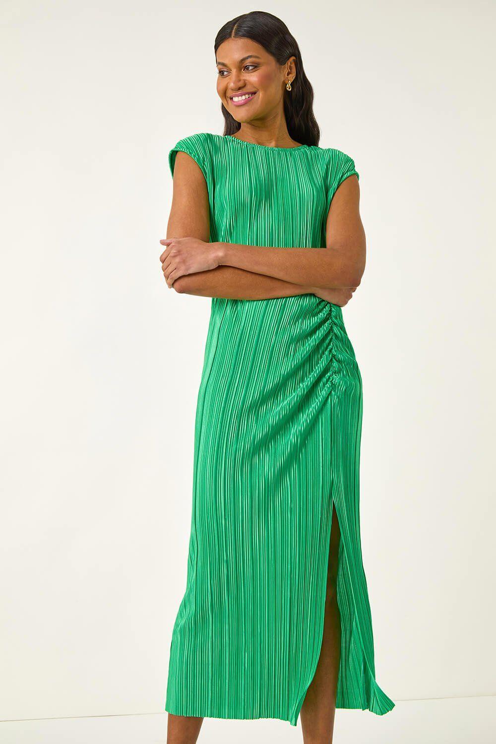 Plisse Cowl Back Midi Dress by ROMAN