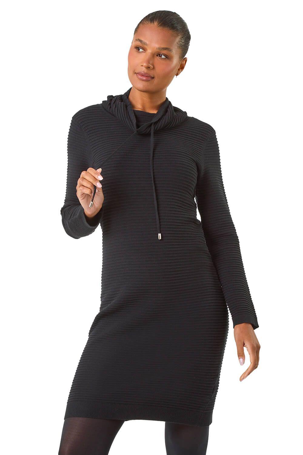 Ribbed Cowl Neck Jumper Dress by ROMAN