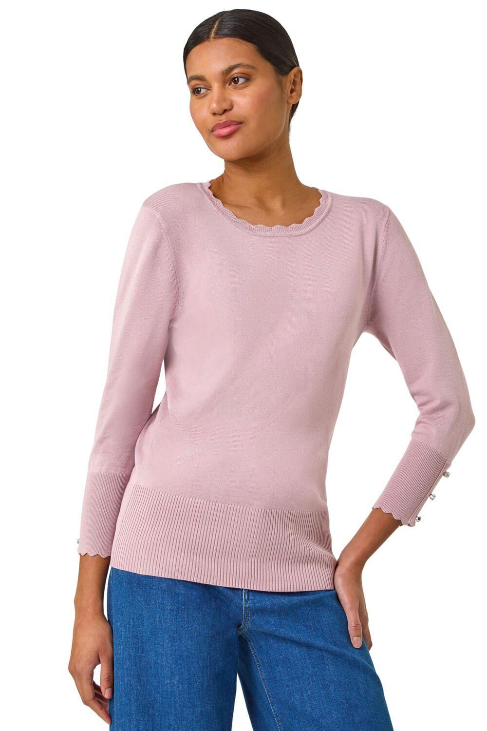 Scallop Neck Button Knit Jumper by ROMAN