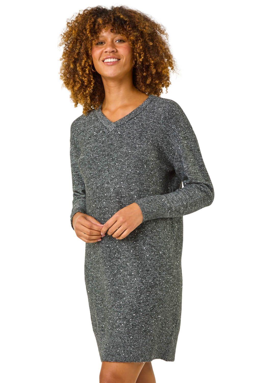 Sequin Detail Stretch Jumper Dress by ROMAN