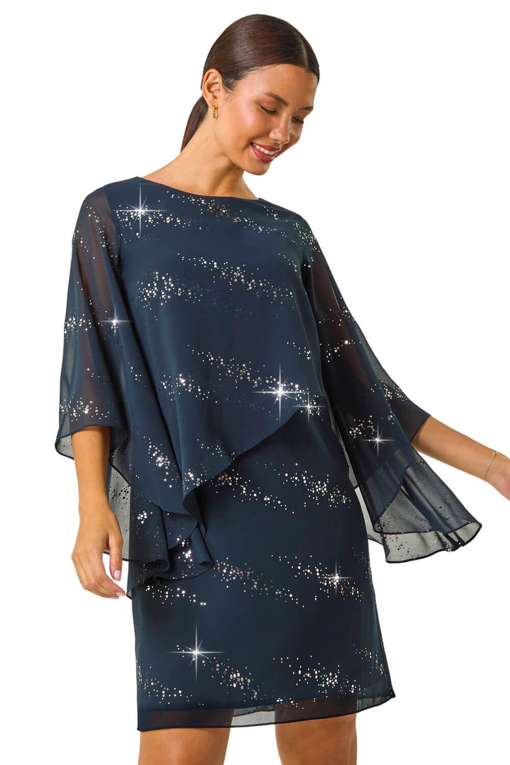Sequin Embellished Asymmetric Overlay Dress by ROMAN