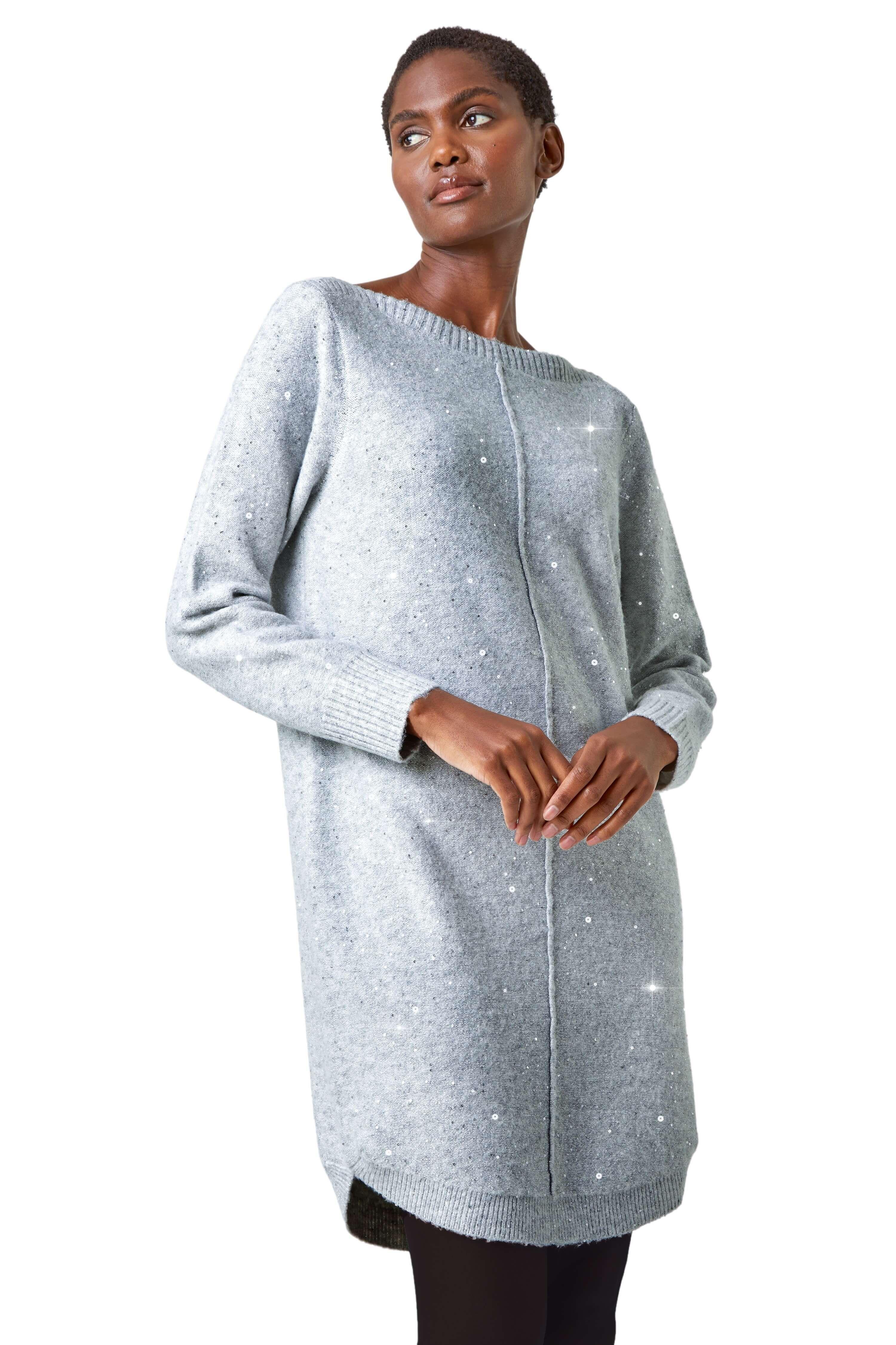 Sequin Embellished Stretch Jumper Dress by ROMAN