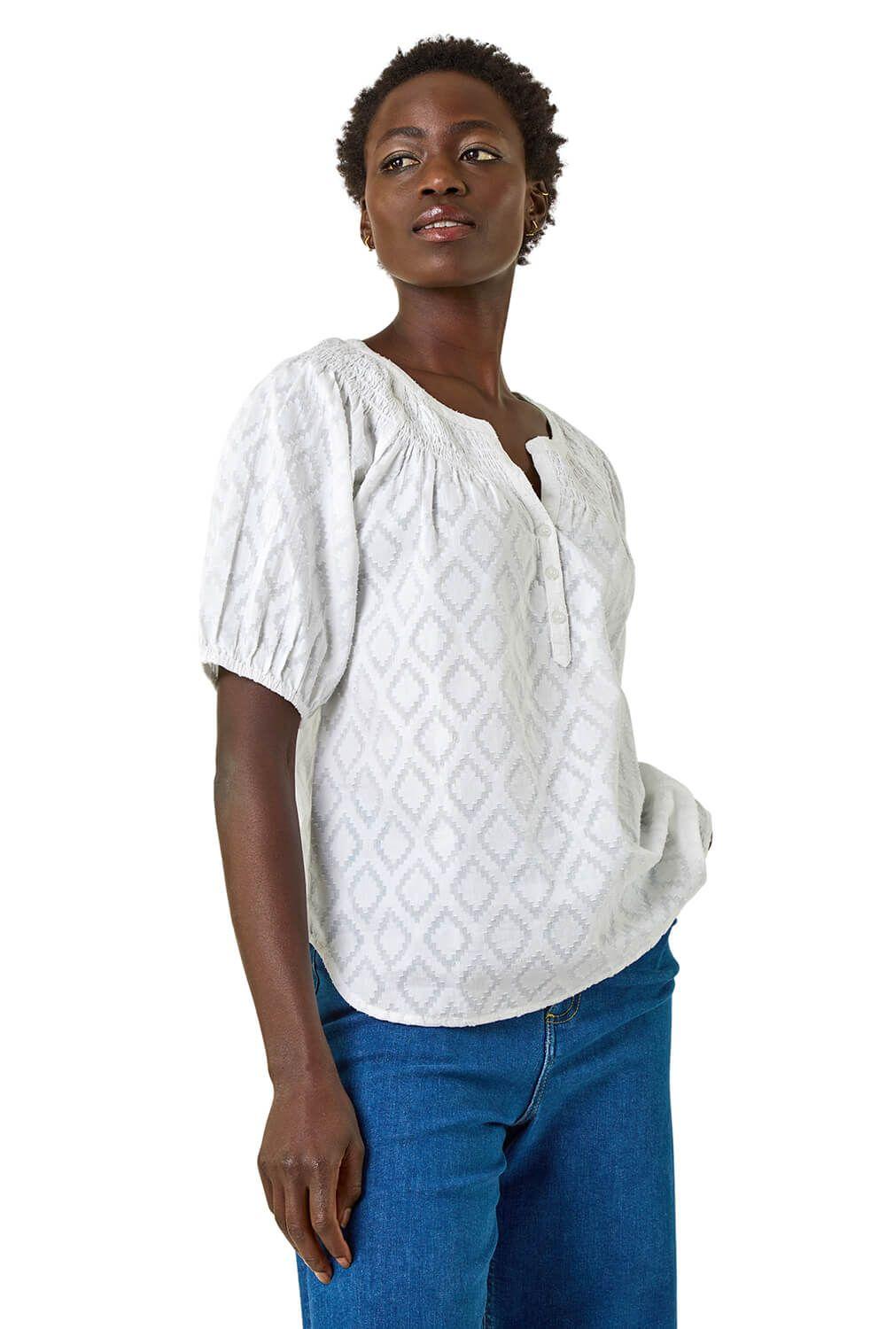 Shirred Neck Textured Top by ROMAN