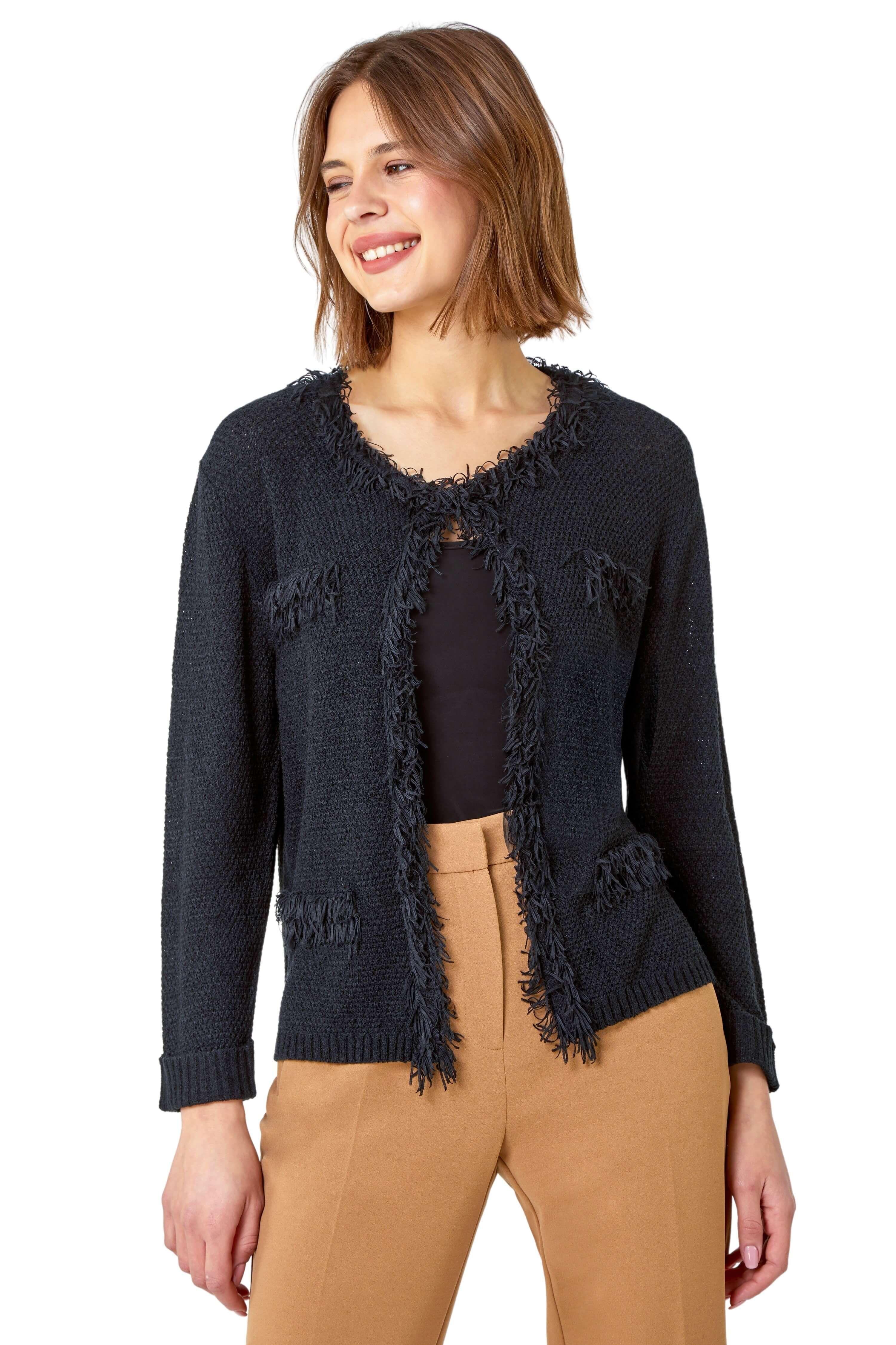 Short Textured Boucle Cardigan by ROMAN