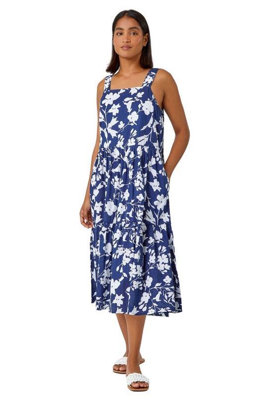 Sleeveless Cotton Floral Midi Dress by ROMAN