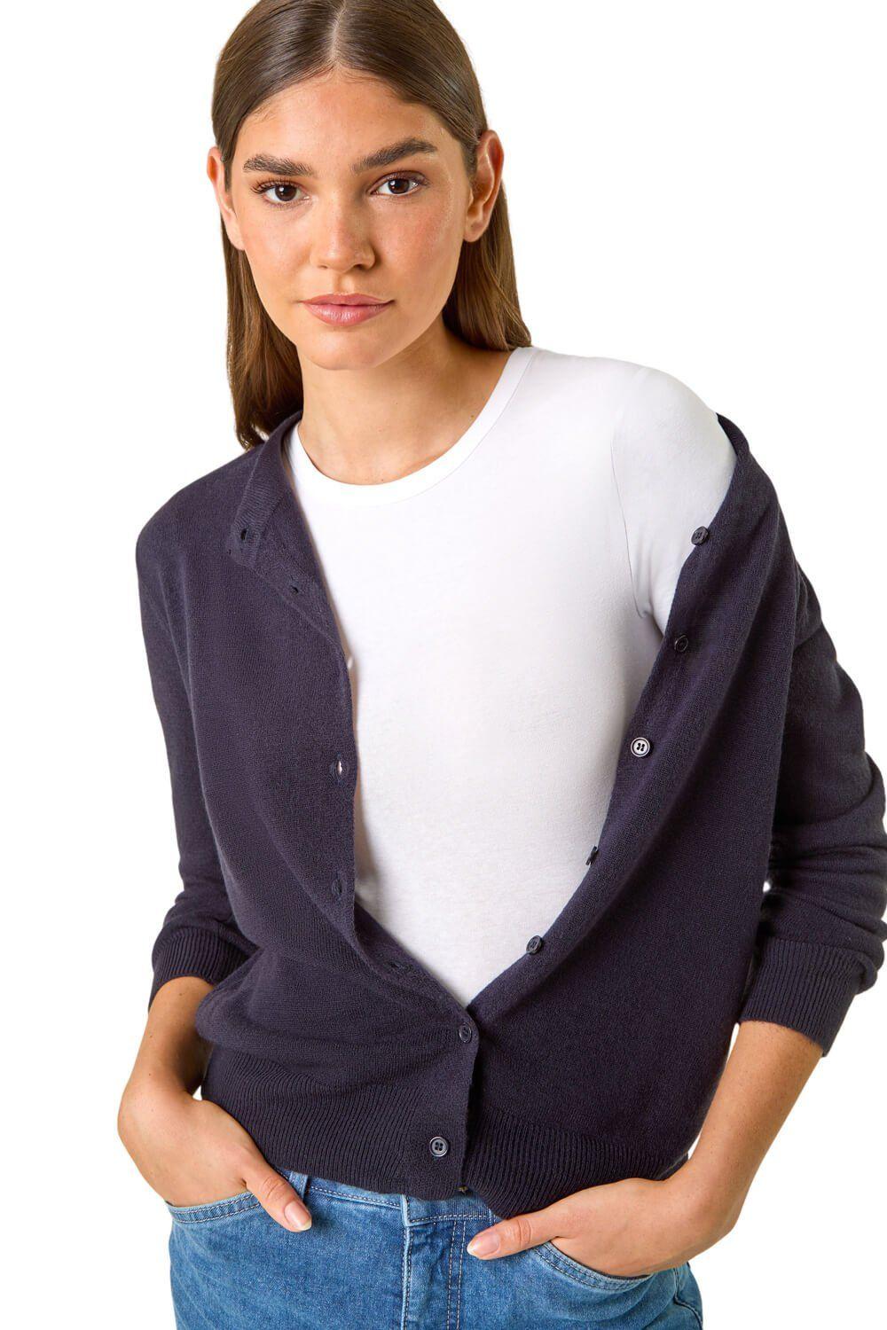 Soft Knit Crew Neck Cardigan by ROMAN