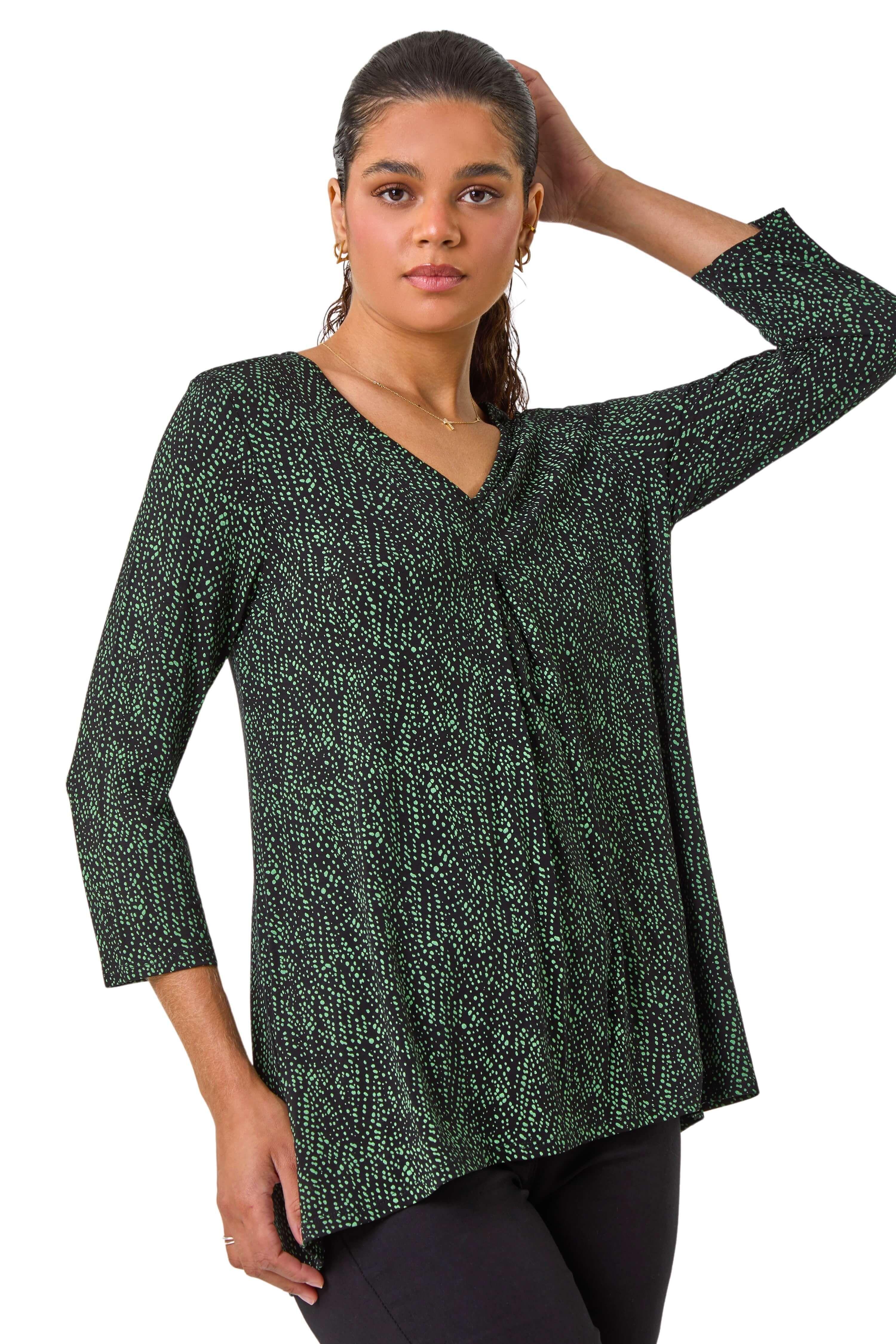 Spot Print Pleat Front Tunic Top by ROMAN