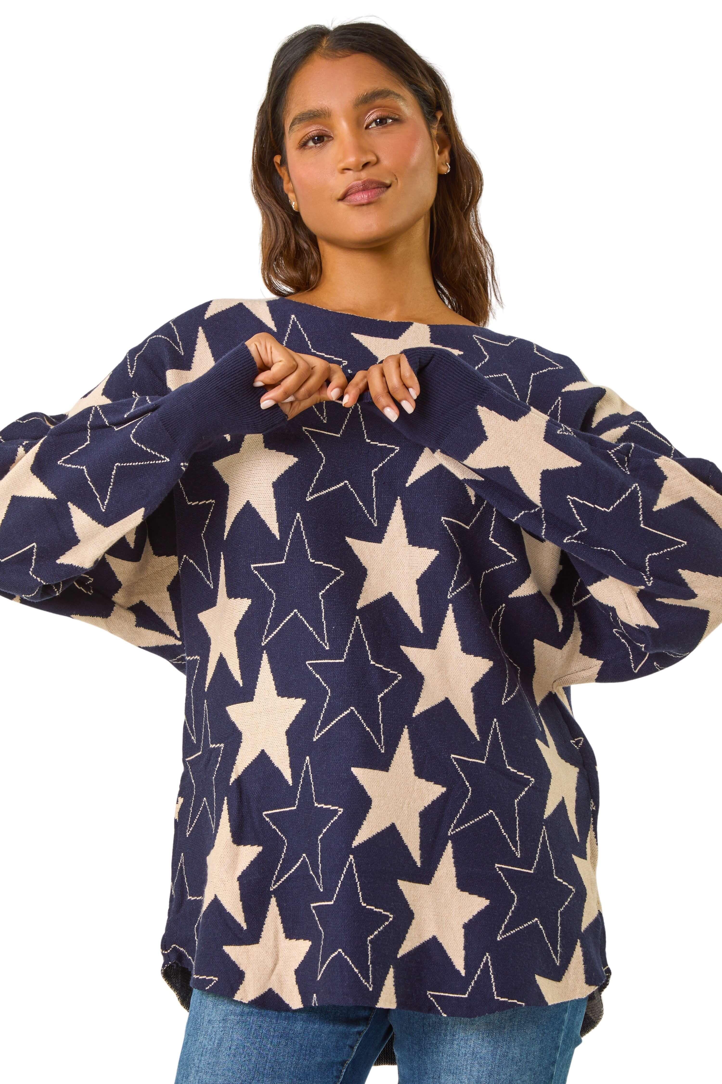 Star Print Long Sleeve Knit Jumper by ROMAN