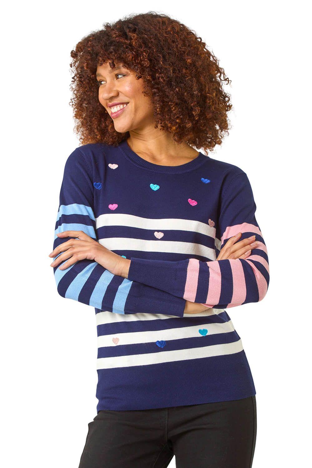 Stripe Heart Crew Neck Knit Jumper by ROMAN