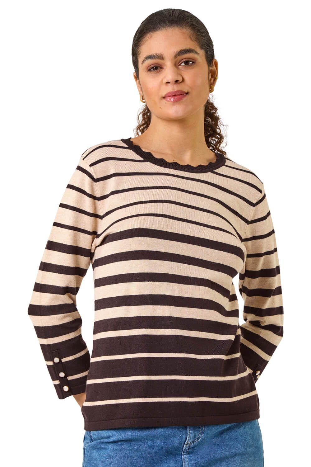 Stripe Scallop Neck Knit Jumper by ROMAN