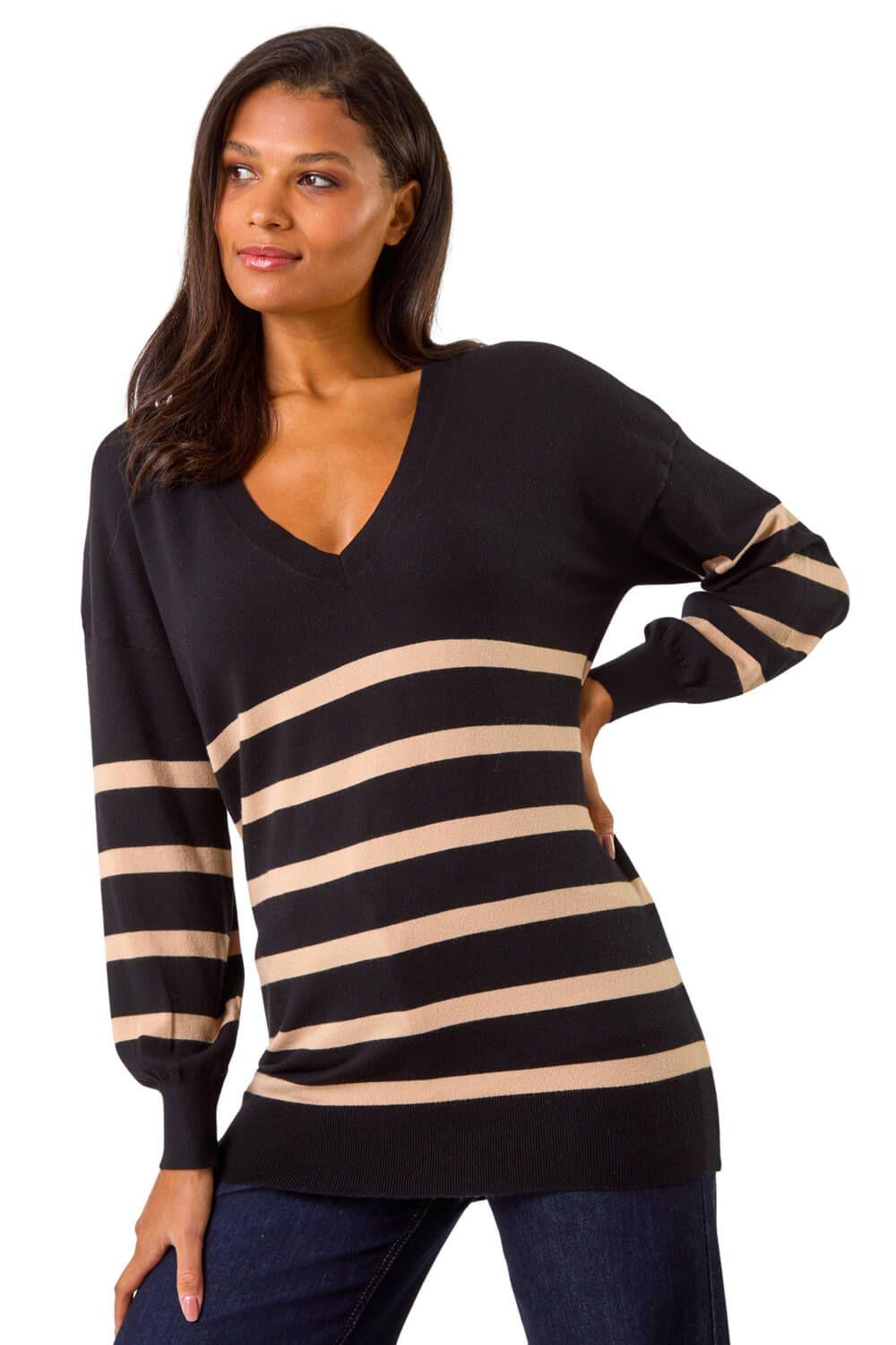 Stripe V-Neck Boyfriend Knit Jumper by ROMAN