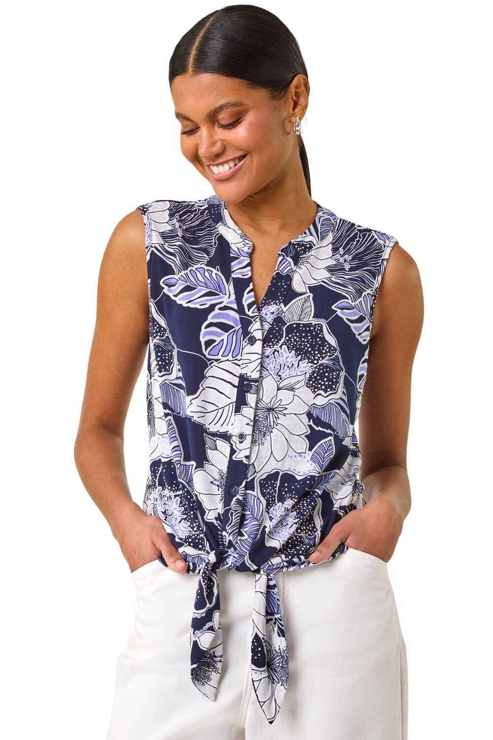 Textured Floral Tie Blouse by ROMAN