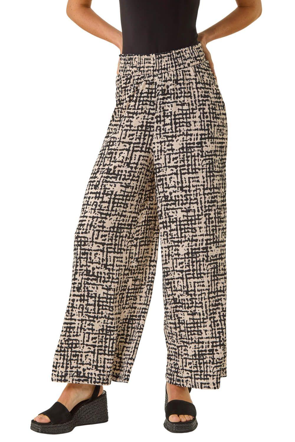 Textured Print Elastic Waist Stretch Trouser by ROMAN