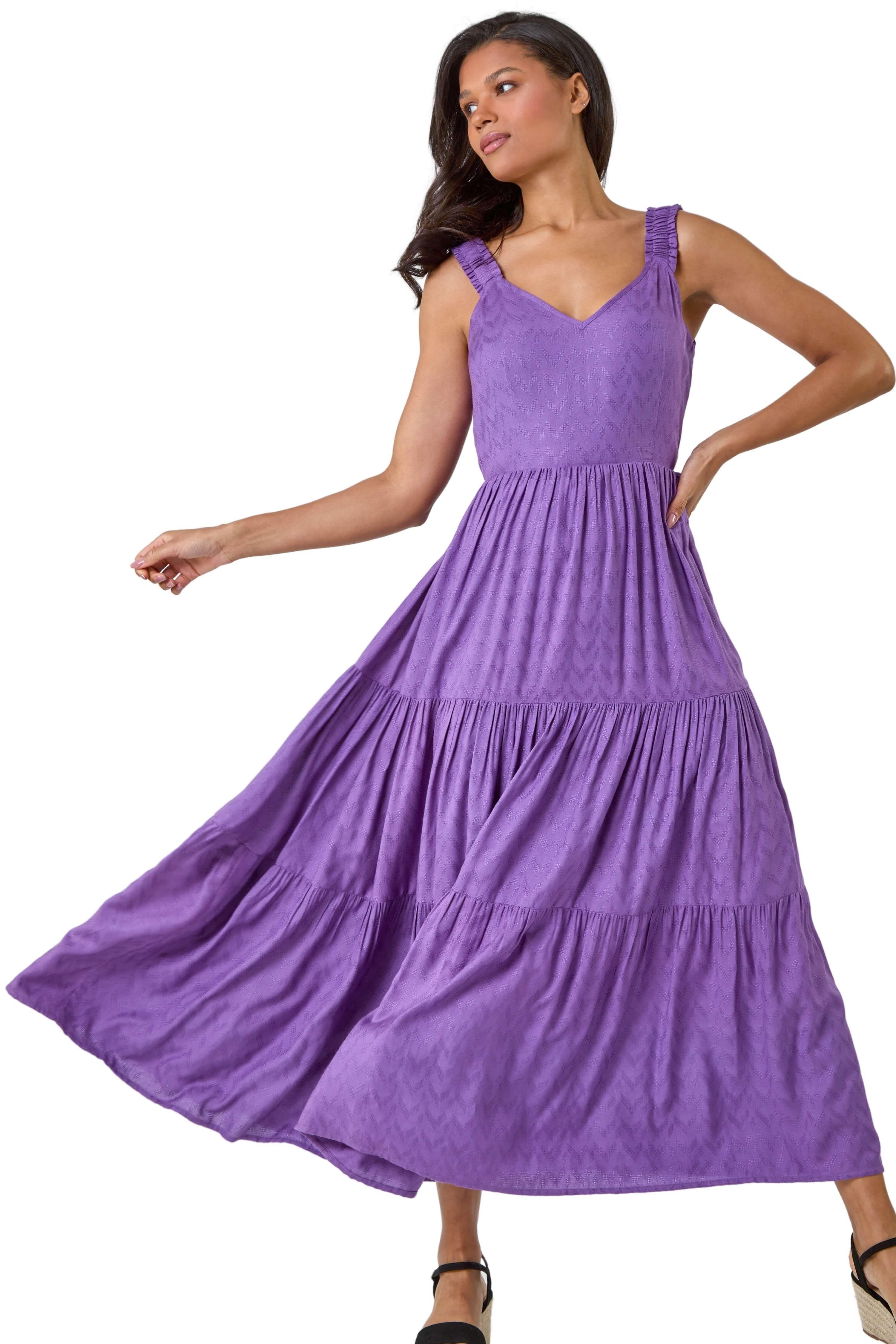 Textured Tie Back Tiered Maxi Dress by ROMAN
