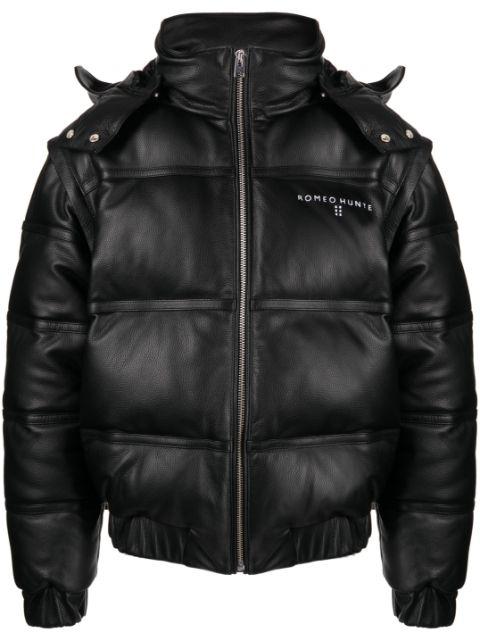 pebbled-texture leather puffer jacket by ROMEO HUNTE