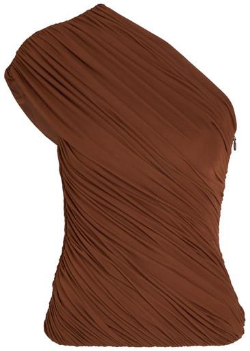 Camina asymmetric ruched stretch-mesh top by RONNY KOBO