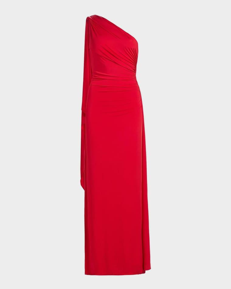 Draped One-Shoulder Jersey Column Gown by RONNY KOBO