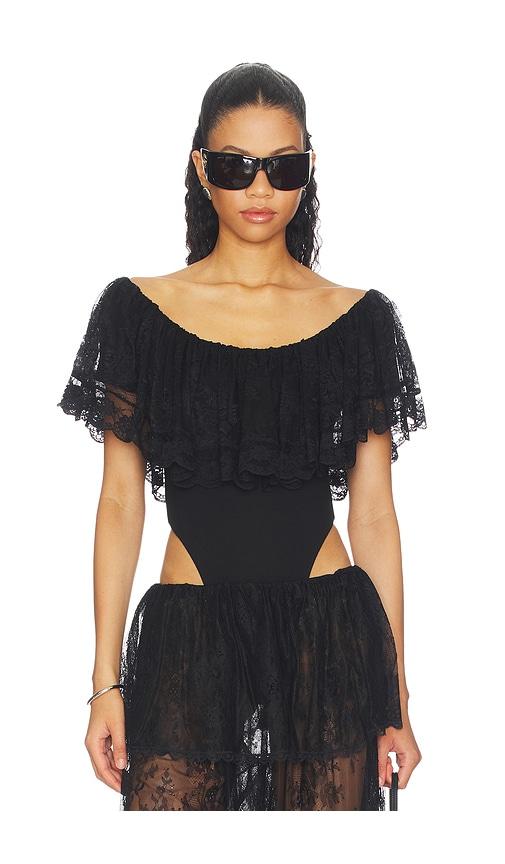 Ronny Kobo Rosette Bodysuit in Black by RONNY KOBO
