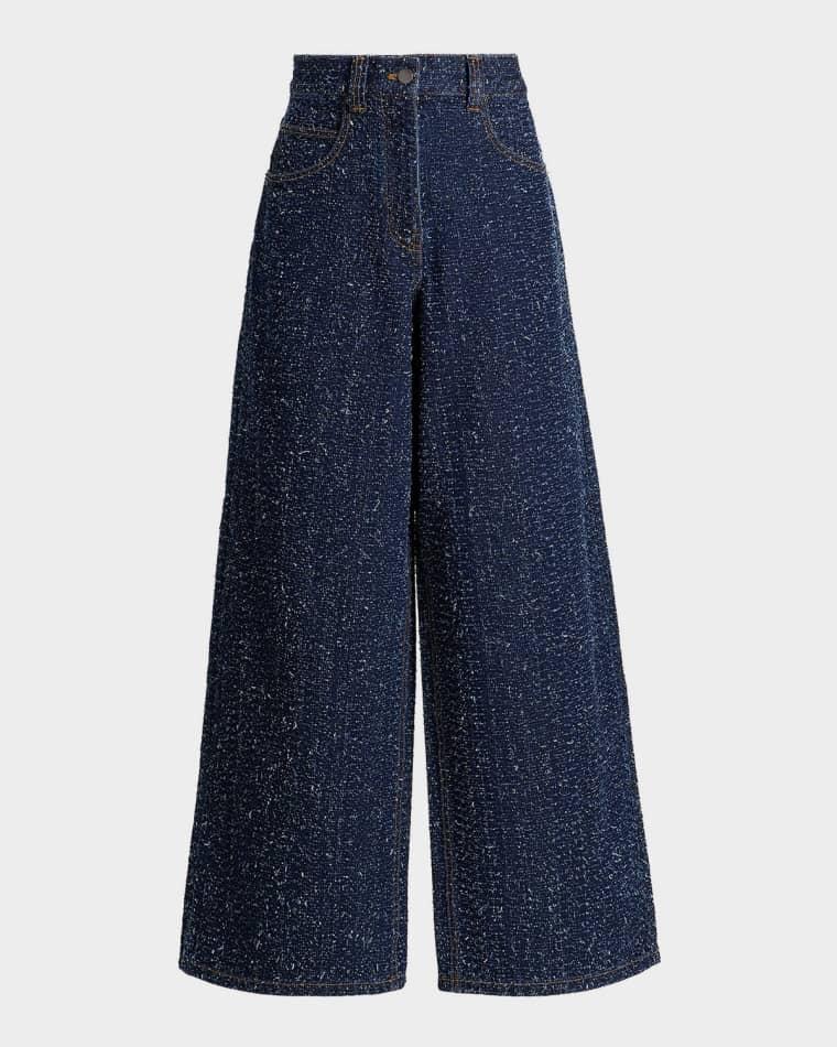 Solene Wide-Leg Textured Denim Jeans by RONNY KOBO