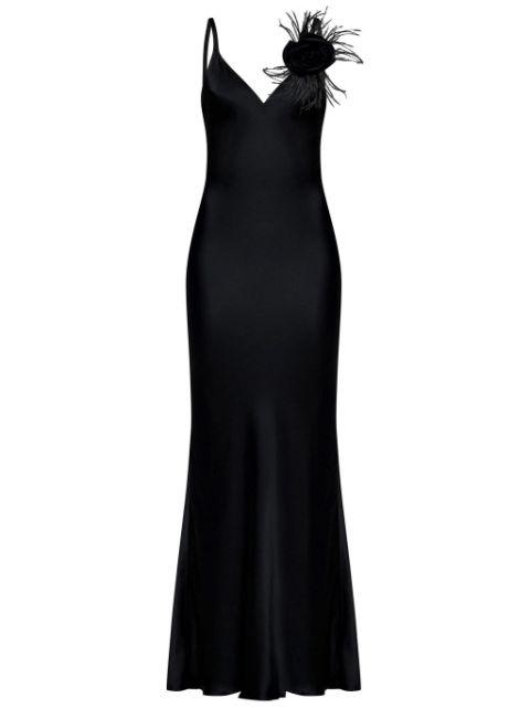 rose-appliqué satin maxi dress by ROOM76