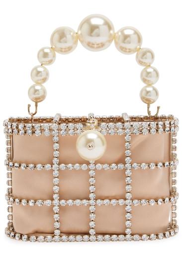 Holli crystal-embellished satin top handle bag by ROSANTICA