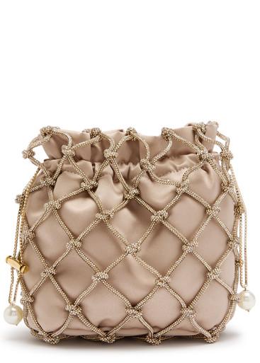 Selene Capri crystal-embellished satin drawstring bag by ROSANTICA