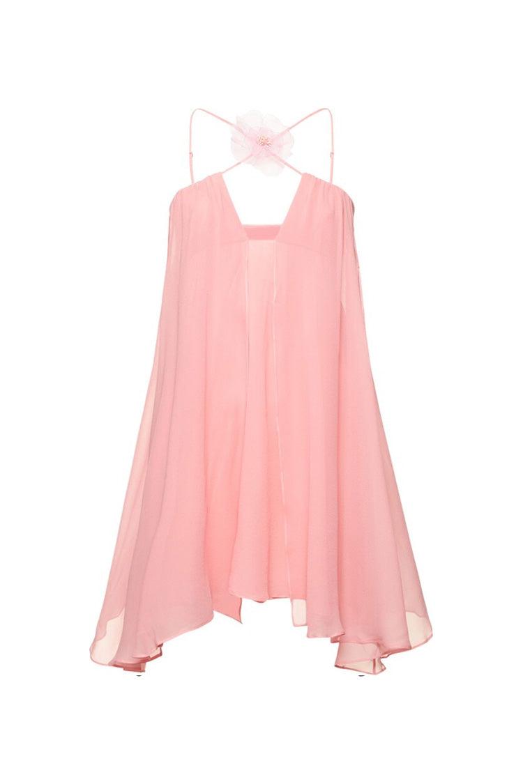 Flowy Rosette Corsage Crossed Spaghetti Strap Chiffon Babydoll Mini Dress by ROSEDRESS Flowy Rosette Corsage Crossed Spaghetti Strap Chiffon Babydoll Mini Dress by ROSEDRESS