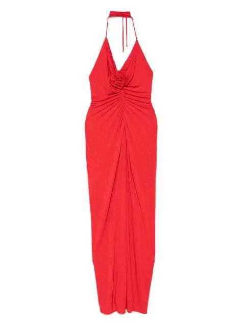 halterneck rose-embellished maxi dress by ROSERRY