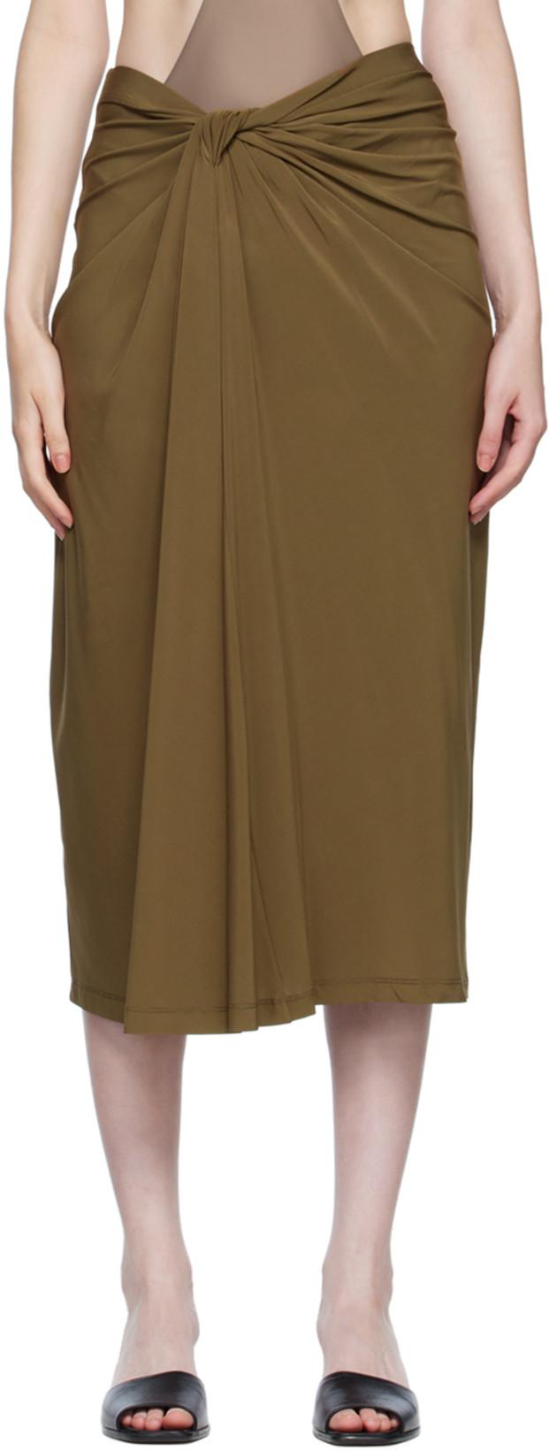SSENSE Exclusive Brown Knotted Midi Skirt by ROSETTA GETTY
