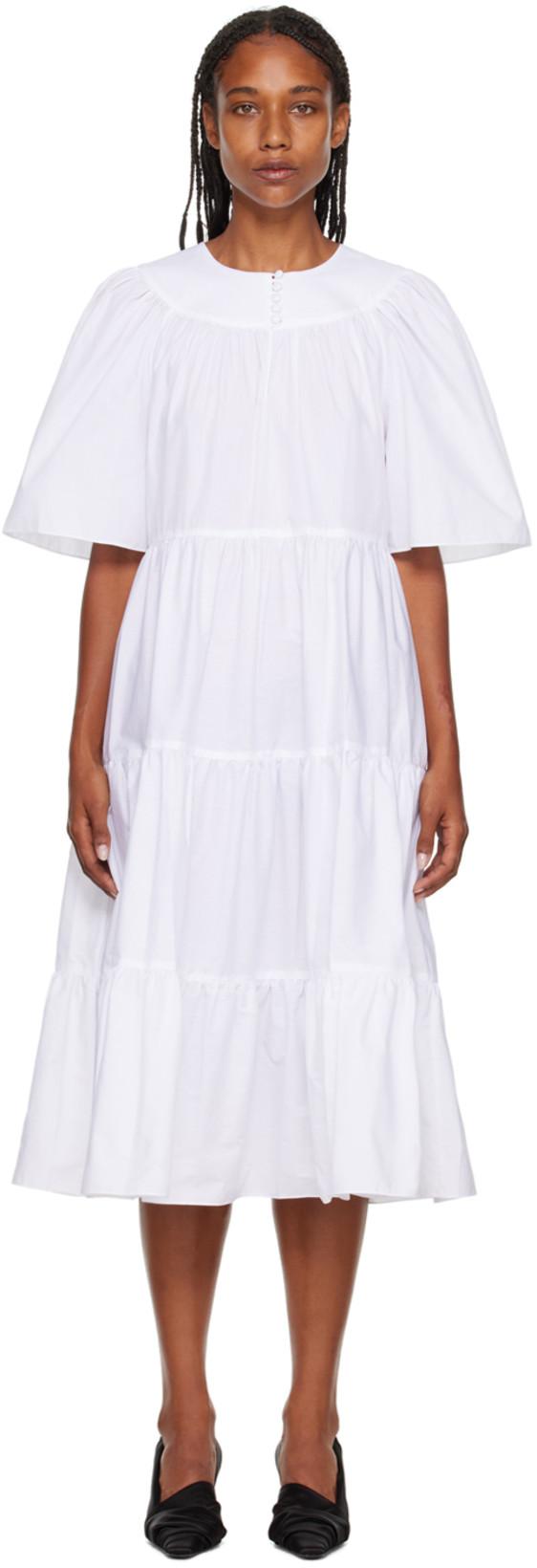 White Ruffle Maxi Dress by ROSETTA GETTY