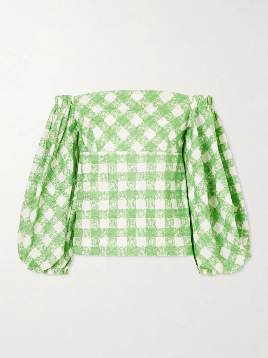Empire Balloon off-the-shoulder checked cotton blouse by ROSIE ASSOULIN