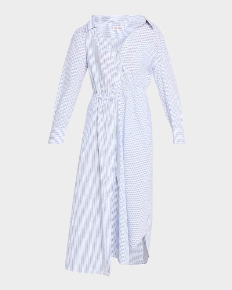 Falling Off The Shoulder Striped Poplin Midi Shirtdress by ROSIE ASSOULIN