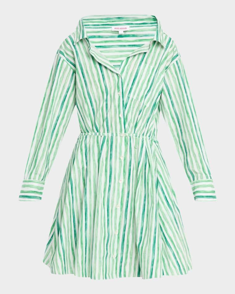 Falling Off The Shoulder Striped Poplin Mini Shirtdress by ROSIE ASSOULIN