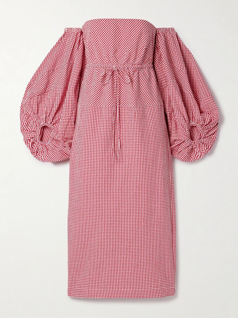 Off-the-shoulder gingham cotton-seersucker midi dress by ROSIE ASSOULIN Off-the-shoulder gingham cotton-seersucker midi dress by ROSIE ASSOULIN
