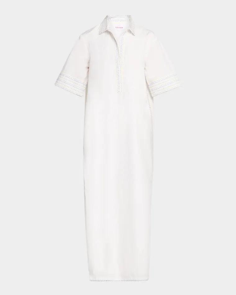 Short-Sleeve Cotton Poplin Maxi Caftan Dress by ROSIE ASSOULIN
