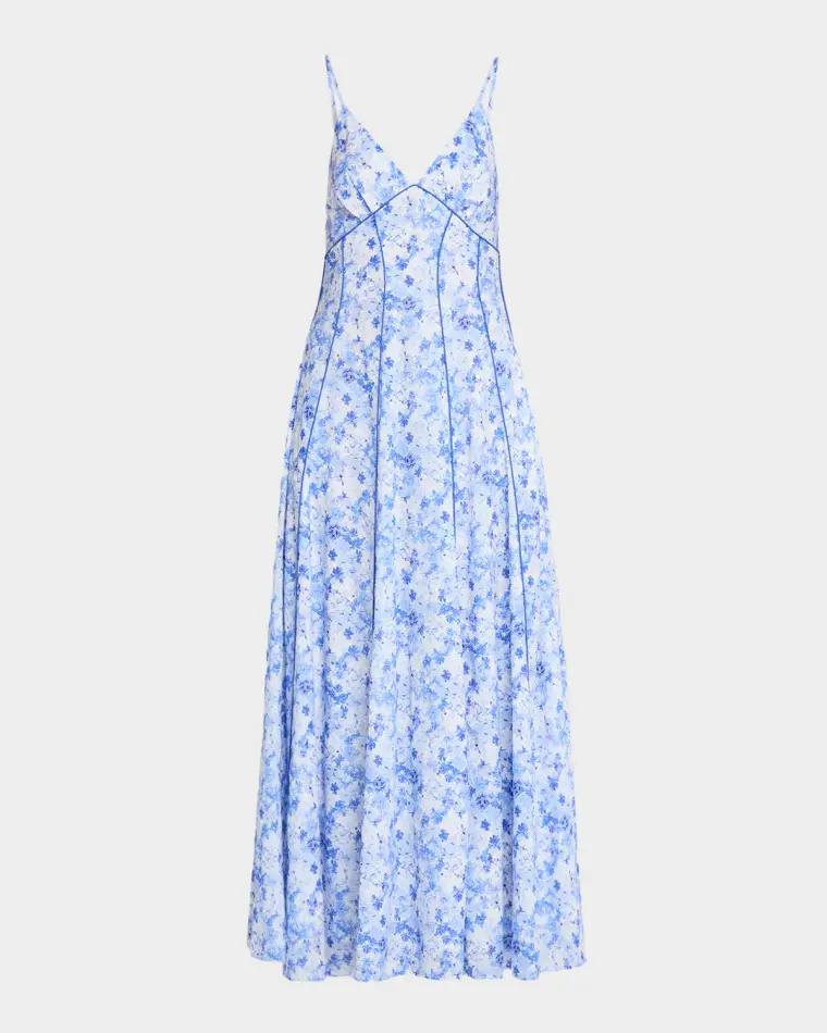 Watercolor Floral-Print Piped Cami Maxi Dress by ROSIE ASSOULIN