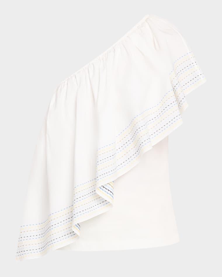 Wedge Ruffle One-Shoulder Top by ROSIE ASSOULIN