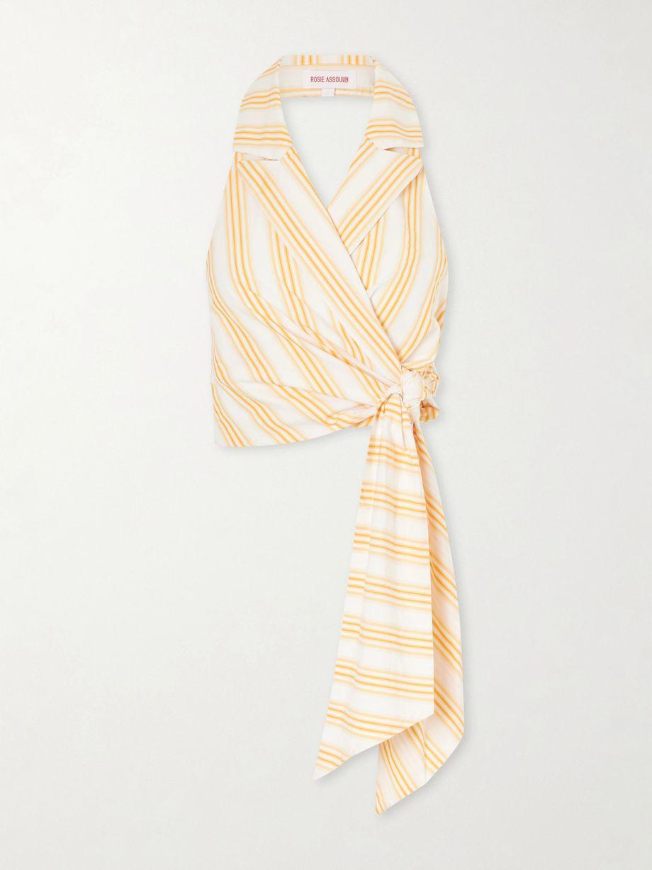 Wrapped Up tie-detailed striped cotton halterneck blouse by ROSIE ASSOULIN