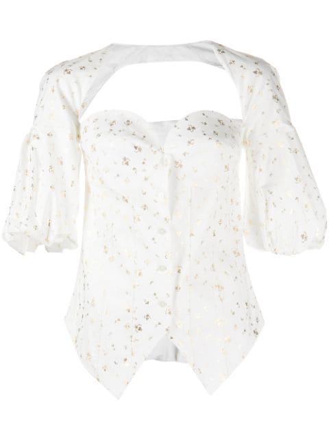 floral-print sweetheart neck blouse by ROSIE ASSOULIN