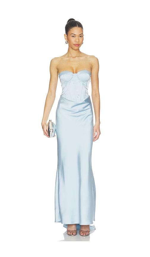 ROTATE Satin Corset Maxi Dress in Baby Blue by ROTATE BIRGER CHRISTENSEN