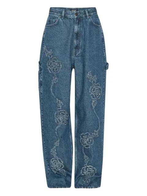 floral denim boyfriend jeans by ROTATE BIRGER CHRISTENSEN