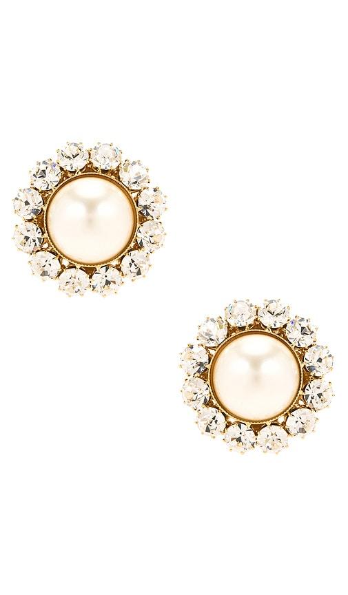 Rowen Rose Pearl And Strass Earrings in Metallic Gold by ROWEN ROSE