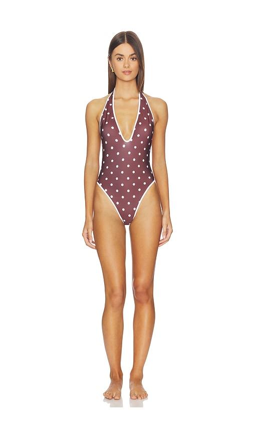Rowen Rose V Neck Backless Swimsuit in Brown by ROWEN ROSE