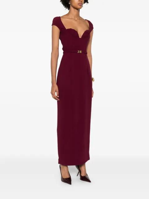 belted cap-sleeve maxi dress by ROWEN ROSE