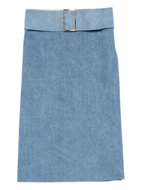 belted denim midi skirt by ROWEN ROSE