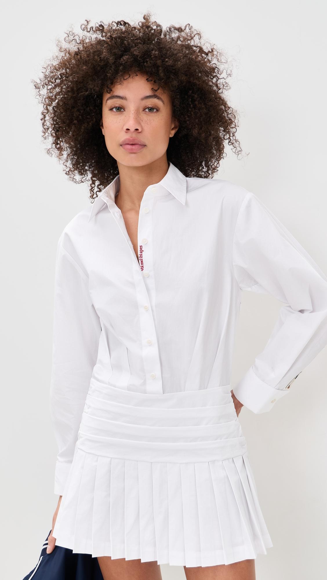 Pleated Button Down Shirt Dress by ROWING BLAZERS