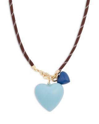 Long Happy Cord Blue Heart Duo Pendant Necklace by ROXANNE ASSOULIN